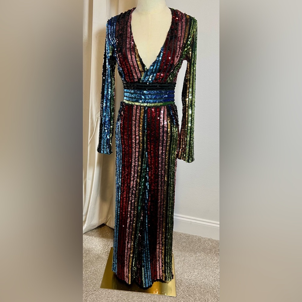 Sequin Jumpsuit Multi Color Pocketed